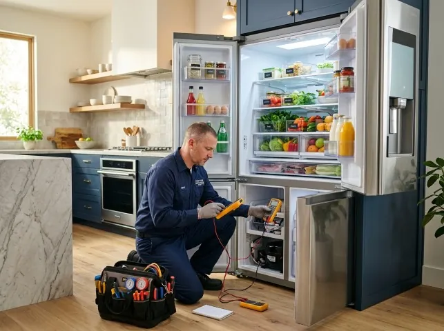 Appliance Repair Hero refrigerator technician testing a fridge on a Cabot, AR service call